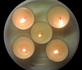 Candles represent mitochondria, where aerobic metabolism occurs. Here, oxygen combines with the carbon in acetic acid to produce CO2.