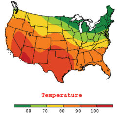 First consider how, at a glance you understand 'hot/red' color expresses hot temperatures on a weather map, even though you do not see 'faster molecular vibration' of air molecules.
